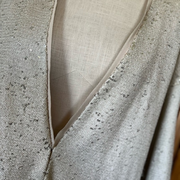 Zara Basic Size Large Cream Sequin Elbow Length Jacket Blazer Neutral Wedding - Picture 6 of 11